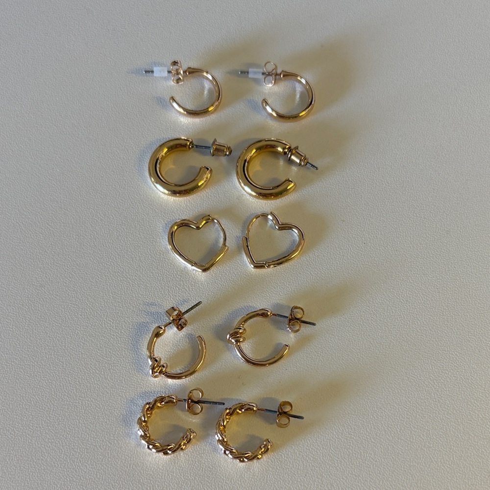 Gold Hoop and Heart Earring Set